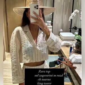 Zara NWT wrinkled effect long sleeve collared button front cropped shirt